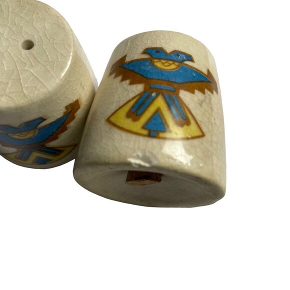 Vintage Set Vintage Aztec Porcelain Salt Pepper Shakers u - Picture 5 of 5